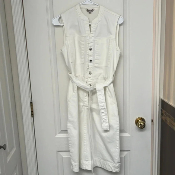 Nanette  Lepore Denim Short Sleeve Button Up Midi Dress | Size XS White - Picture 1 of 6